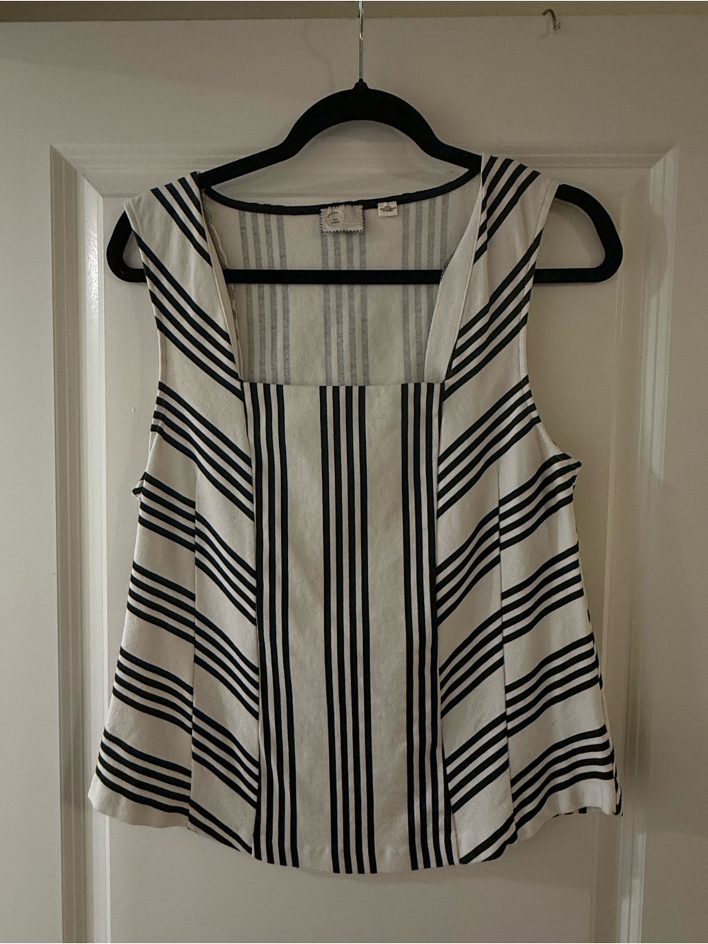 Top - Black & White Striped Square-Neck